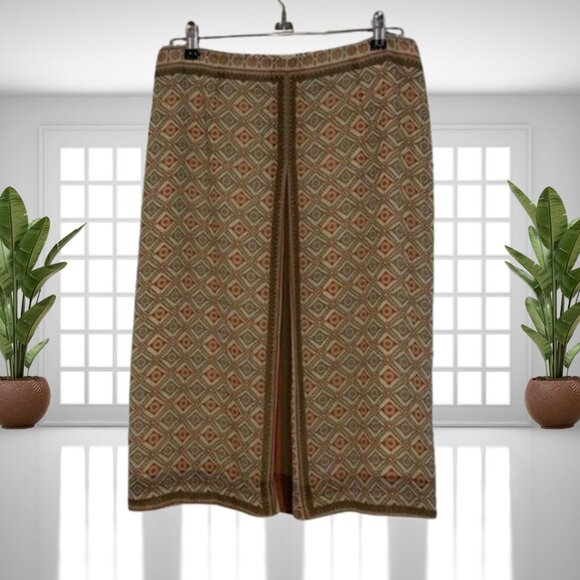 Intriguing Threads Vintage-Inspired Geometric Pleated Midi Skirt Sz 6 Lined Boho - Picture 1 of 14